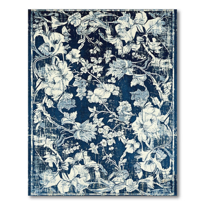 Navy Blue Floral Distressed Vintage Area Rug