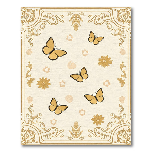 Golden Butterfly Flora Art Nouveau Rug