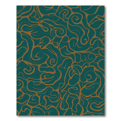 Teal Gold Organic Swirl Abstract Rug