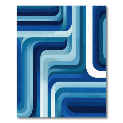 Retro Blue Layered Stripe Rug