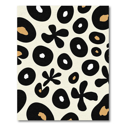 Abstract Black White Gold Organic Shapes Rug