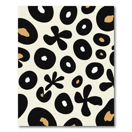 Abstract Black White Gold Organic Shapes Rug