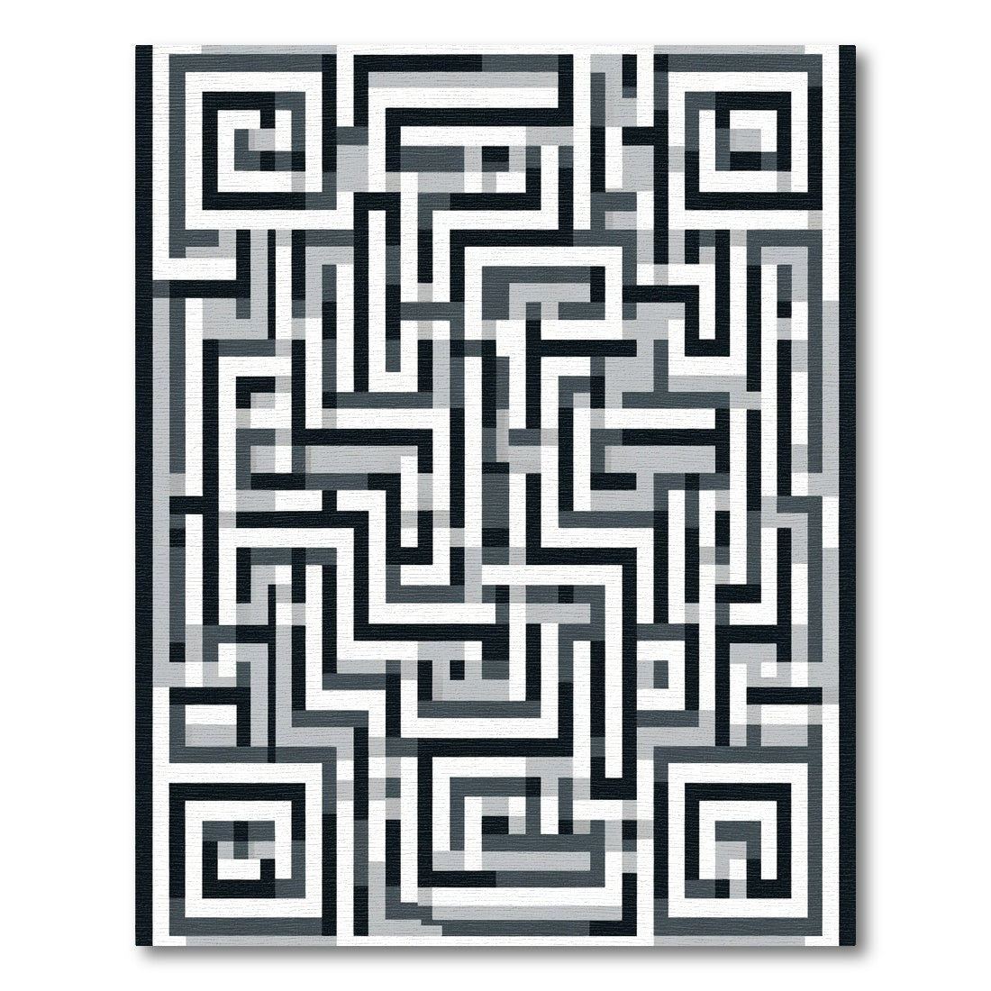 Monochrome Geometric Maze Rug