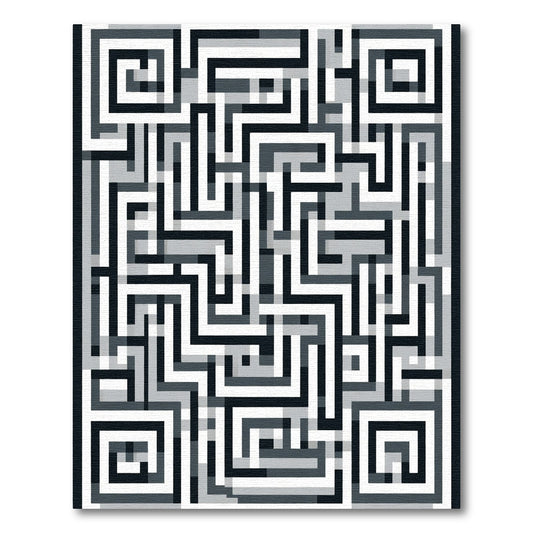 Monochrome Geometric Maze Rug