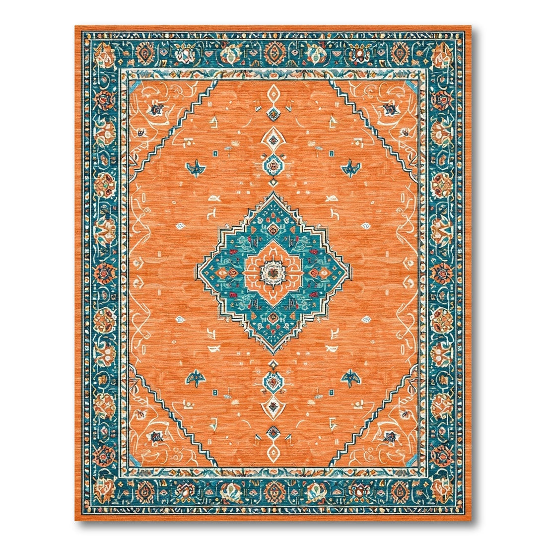 Orange Teal Persian Medallion Orange Area Rug