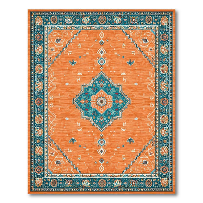 Orange Teal Persian Medallion Orange Area Rug