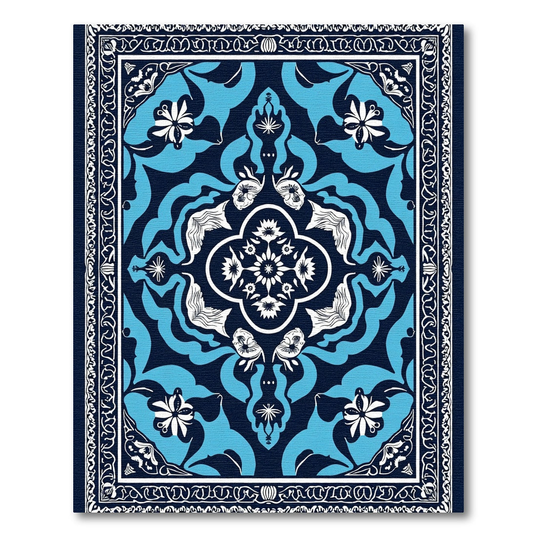 Classic Navy Blue Floral Medallion Rug