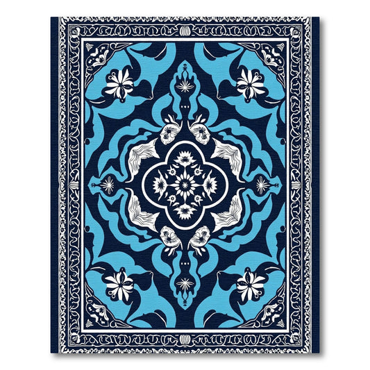 Classic Navy Blue Floral Medallion Rug