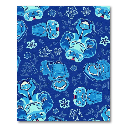 Deep Blue Abstract Figures Flowers Rug