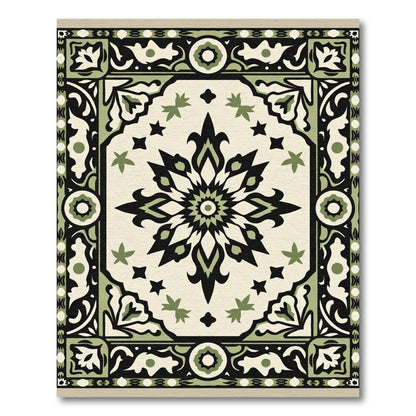Green Black Cream Floral Medallion Rug