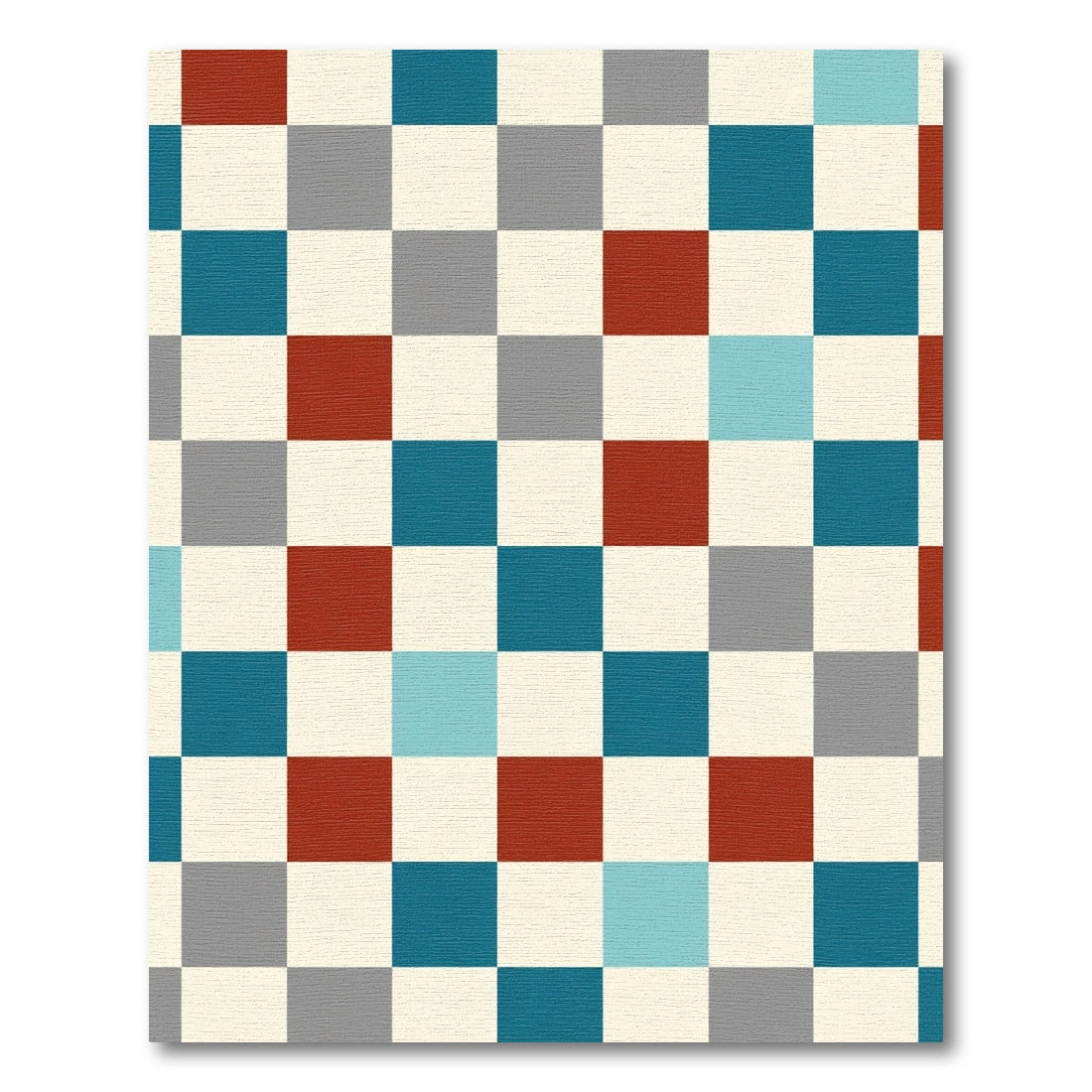 Vibrant Red Blue Gray Checkerboard Rug
