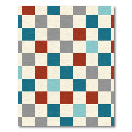 Vibrant Red Blue Gray Checkerboard Rug