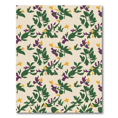Deep Green Purple Yellow Floral Branches Rug