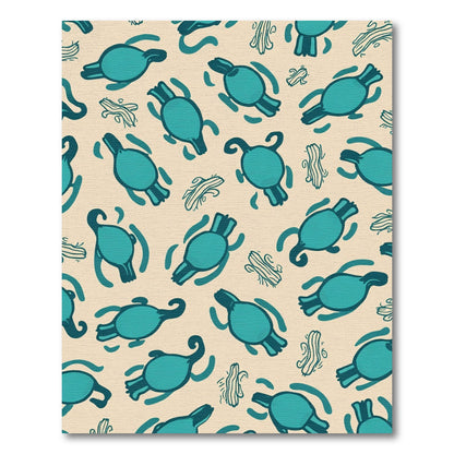 Teal Turtle Whimsical Cream Pattern Rug
