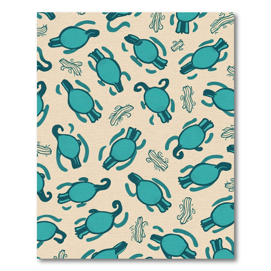 Teal Turtle Whimsical Cream Pattern Rug