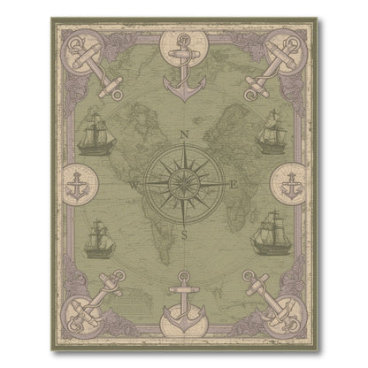 Distressed Nautical World Map Area Rug