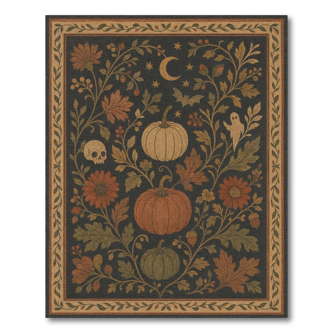 Halloween Pumpkin Floral Vintage Area Rug