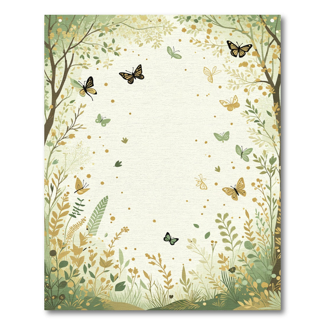 Whimsical Butterfly Meadow Botanical Scene Rug