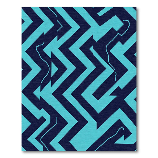 Navy Aqua Zigzag Maze Graphic Rug