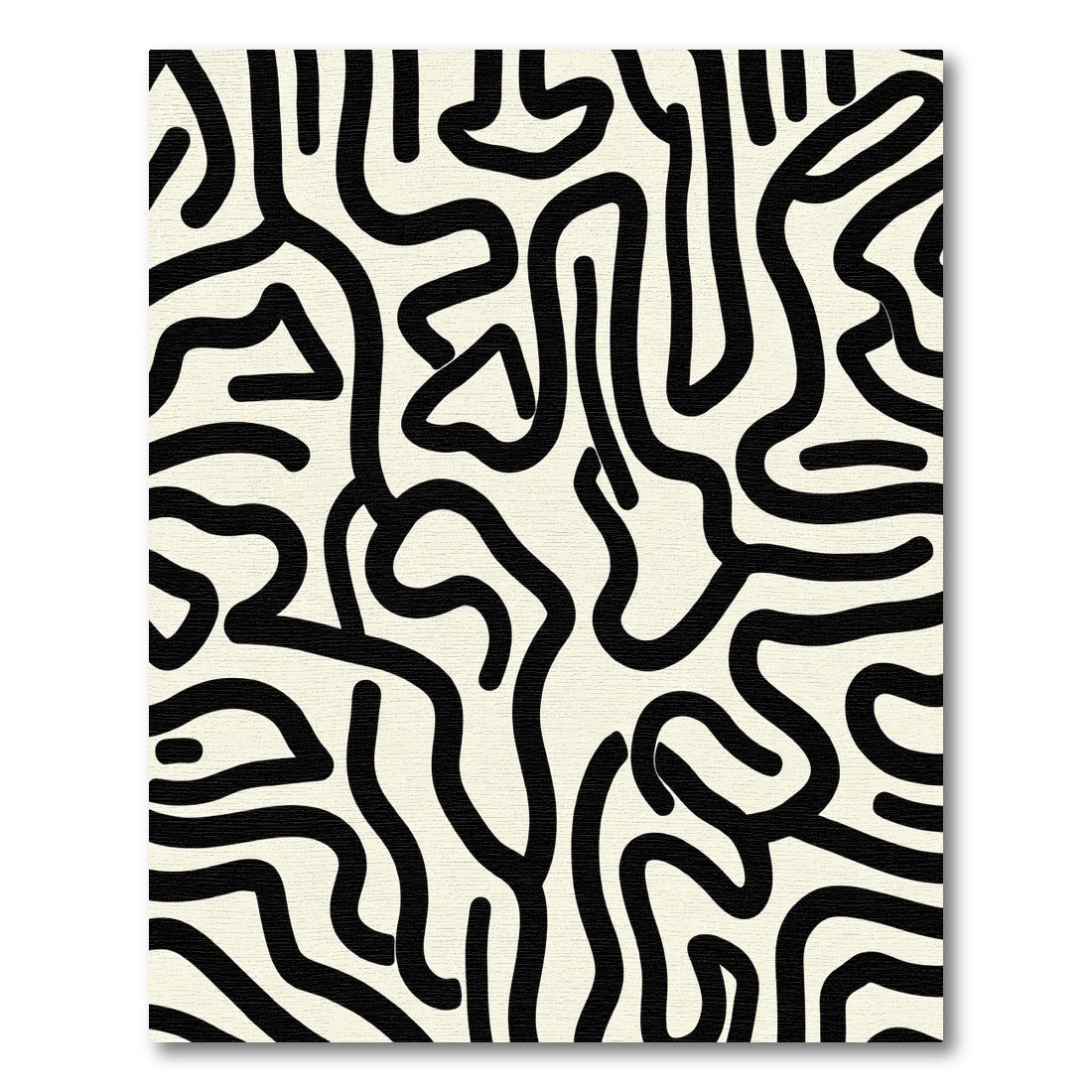 Abstract Black Labyrinth Cream Rug
