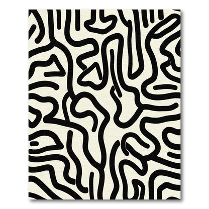 Abstract Black Labyrinth Cream Rug
