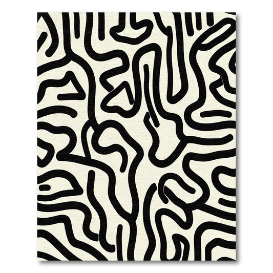 Abstract Black Labyrinth Cream Rug