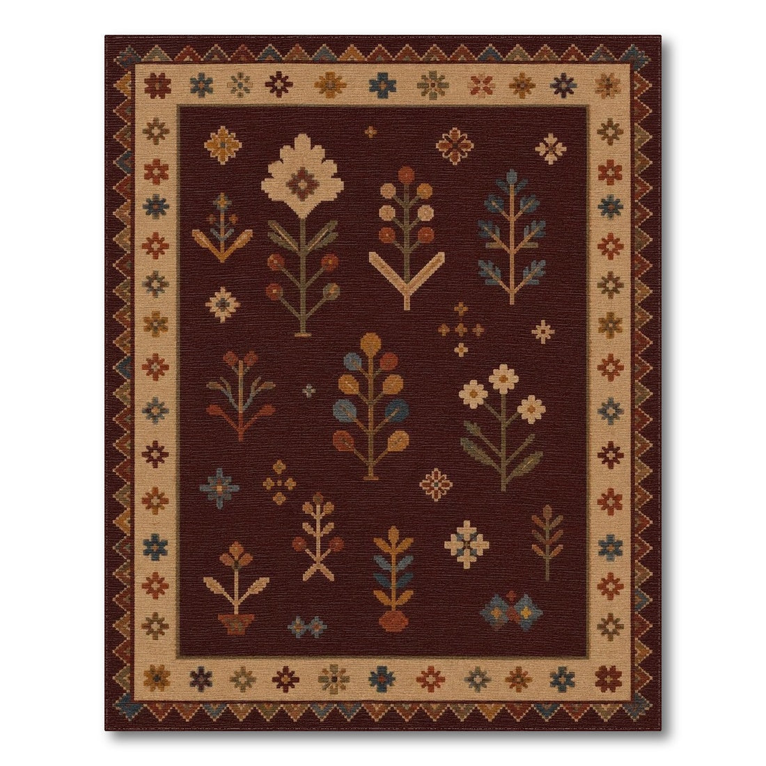 Heritage Tribal Floral Area Rug in Dark Red