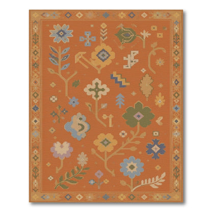 Orange Southwestern Floral Area Rug