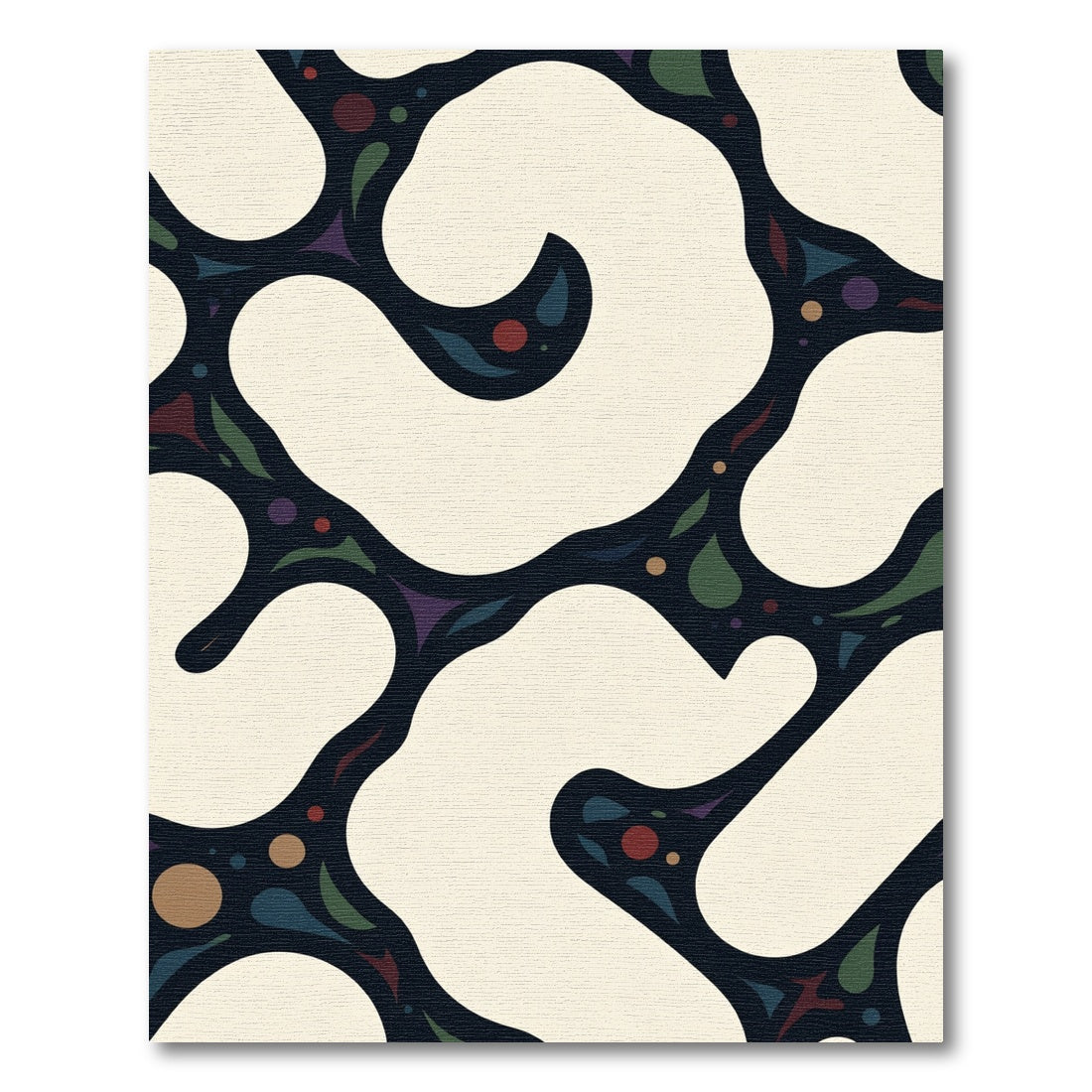 Abstract Cream Dark Organic Shapes Rug