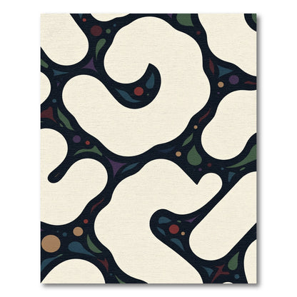 Abstract Cream Dark Organic Shapes Rug