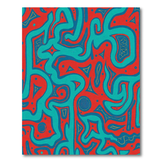 Crimson Teal Abstract Maze Rug
