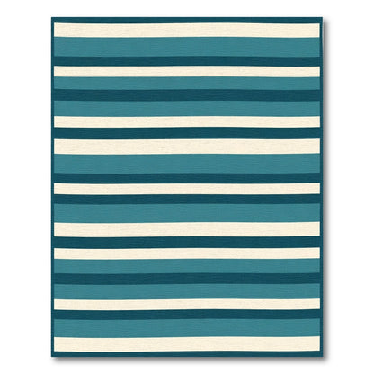 Navy Cream Aqua Horizontal Stripe Rug