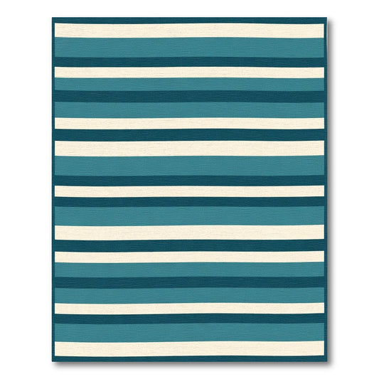 Navy Cream Aqua Horizontal Stripe Rug