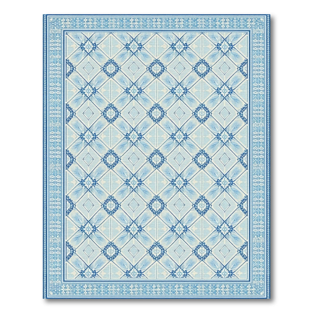 Blue Persian Floral Washable Area Rug