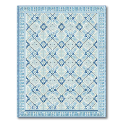 Blue Persian Floral Washable Area Rug