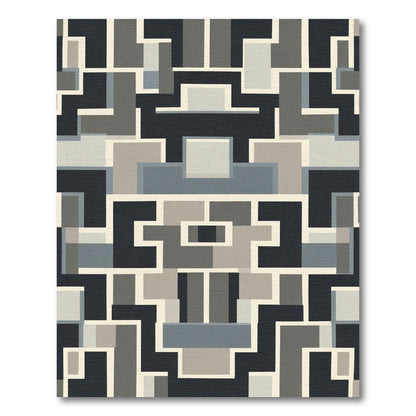 Geometric Gray Black Cream Block Rug
