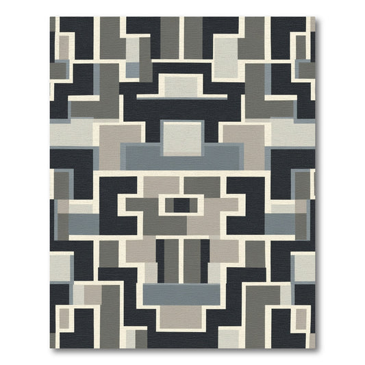 Geometric Gray Black Cream Block Rug