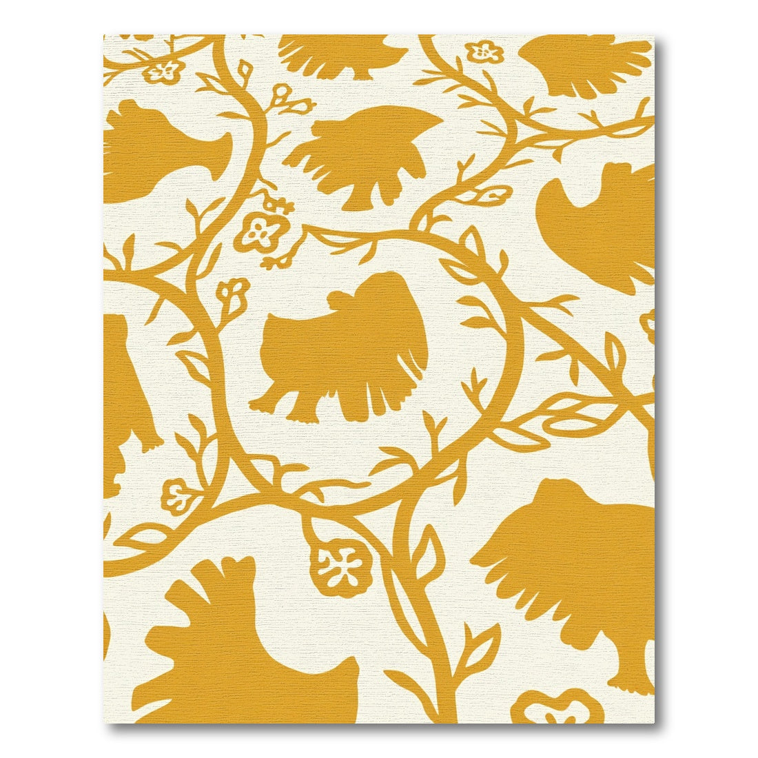 Golden Ochre Bird Blossom Vine Rug