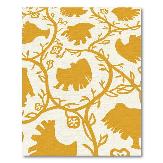 Golden Ochre Bird Blossom Vine Rug