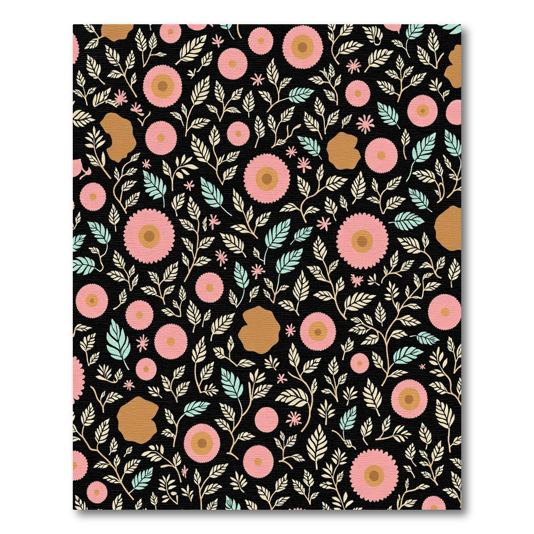 Pink Floral Black Garden Vine Rug