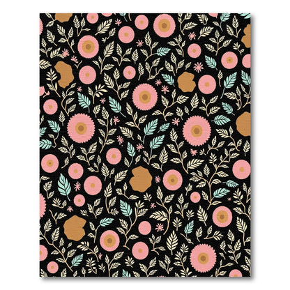Pink Floral Black Garden Vine Rug