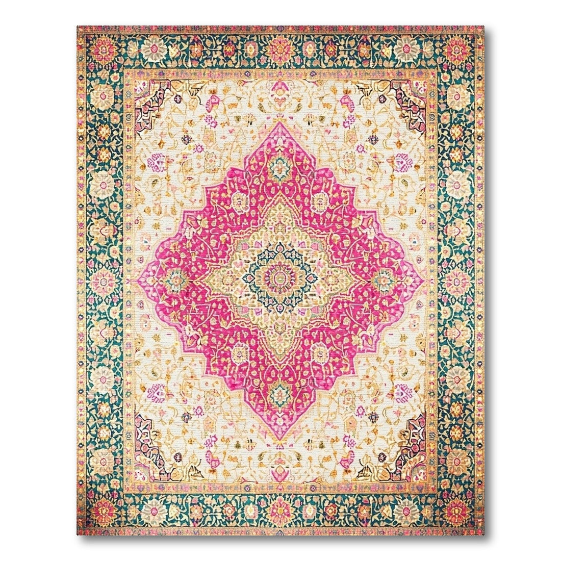 Medallion Traditional Persian Vibrant Pink Persian Medallion Area Rug