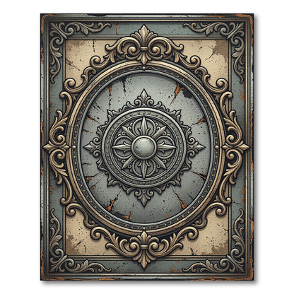 Antique Gray Golden Medallion Symmetry Rug