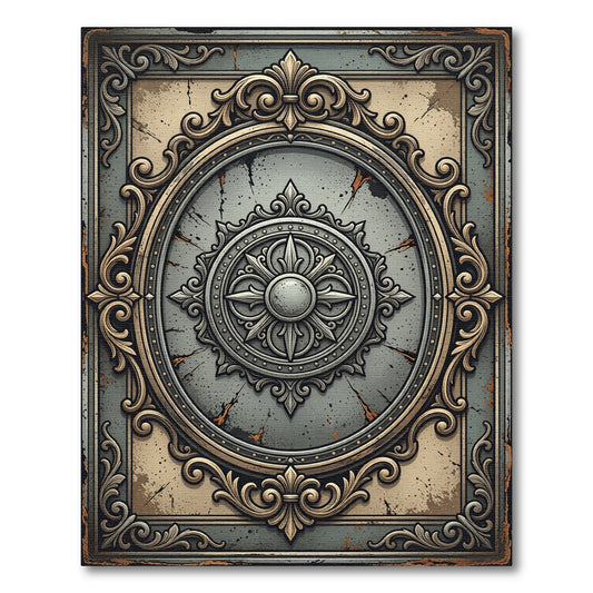 Antique Gray Golden Medallion Symmetry Rug