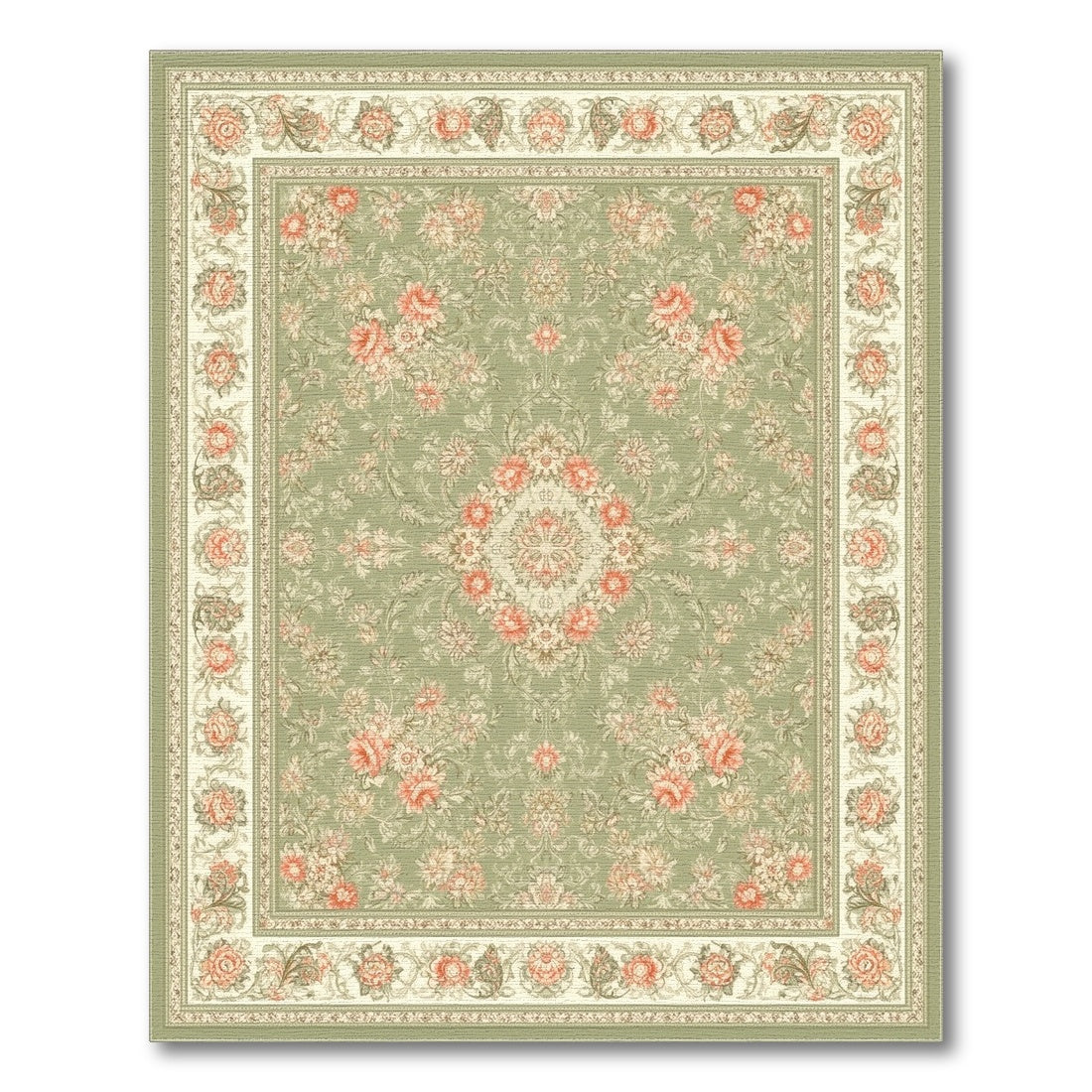 Sage Green Floral Vintage Area Rug