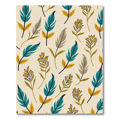 Teal Gold Feather Botanical Composition Rug