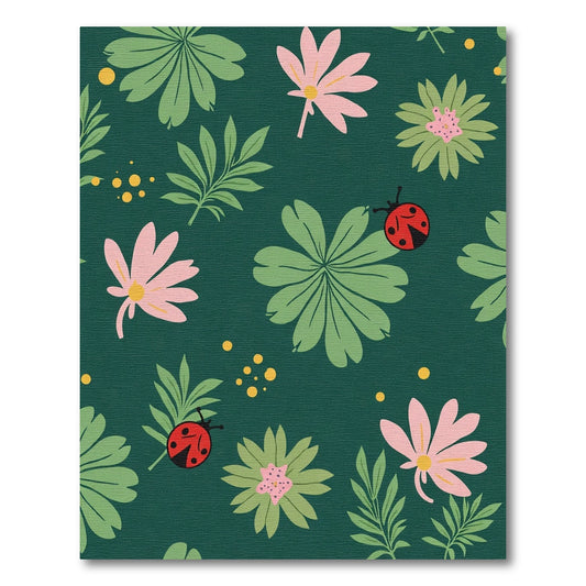 Whimsical Pink Green Ladybug Floral Pattern Rug