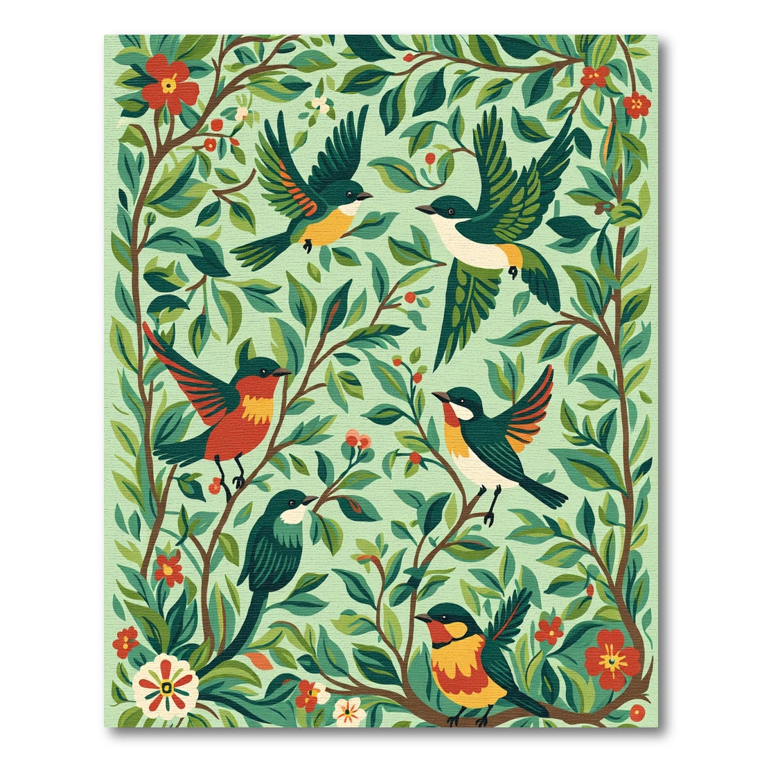 Spring Birds Lush Foliage Garden Rug