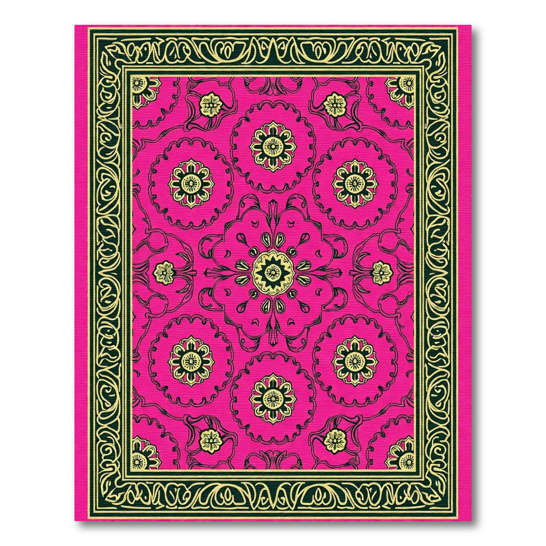 Hot Pink Floral Geometric Border Rug