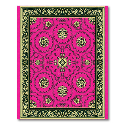 Hot Pink Floral Geometric Border Rug